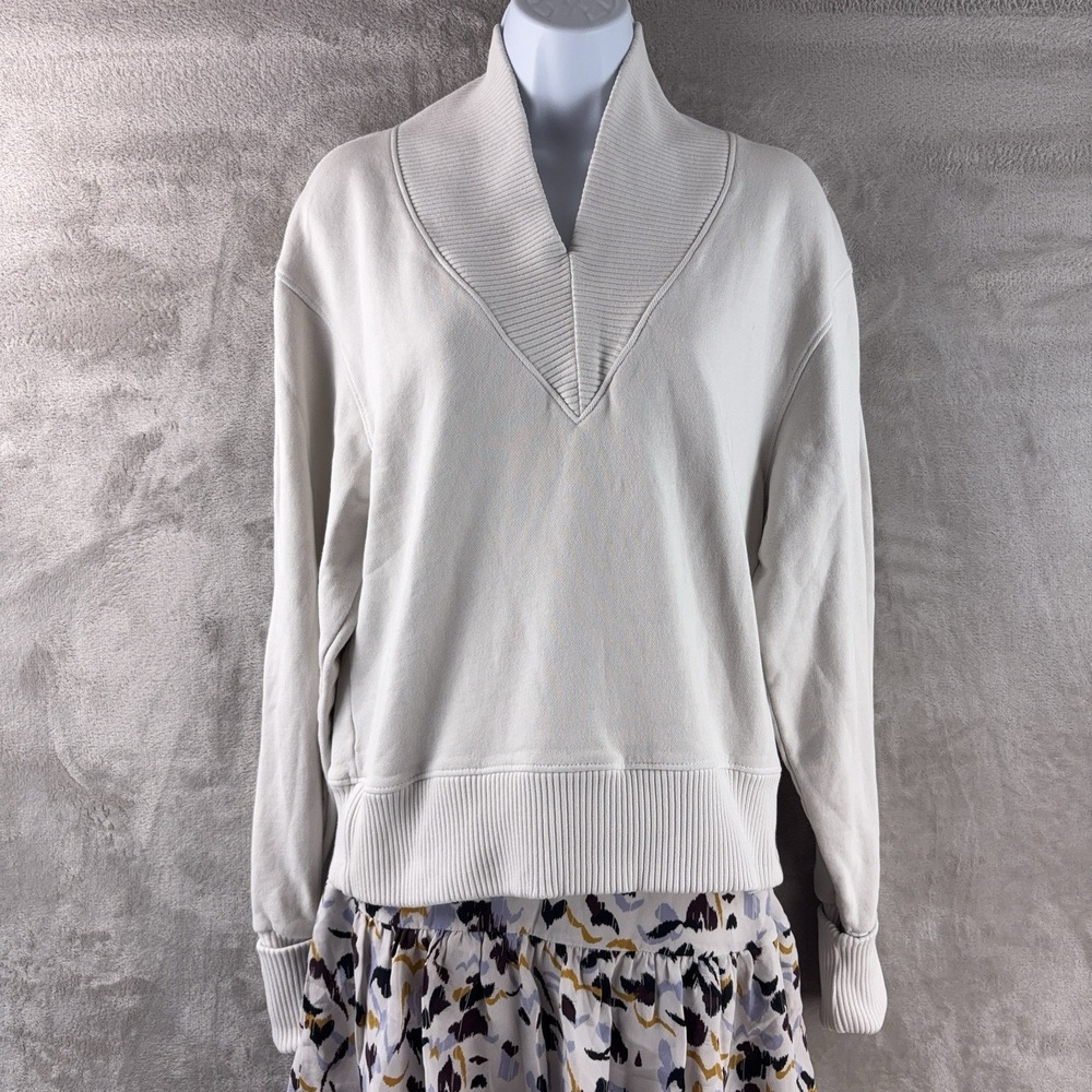 Agolde Klara V Neck Sweatshirt‎ Womens Size XS Cream Shawl Collar Pullover